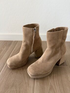 Dolce Vita Suede Platform Ankle Boots in Taupe